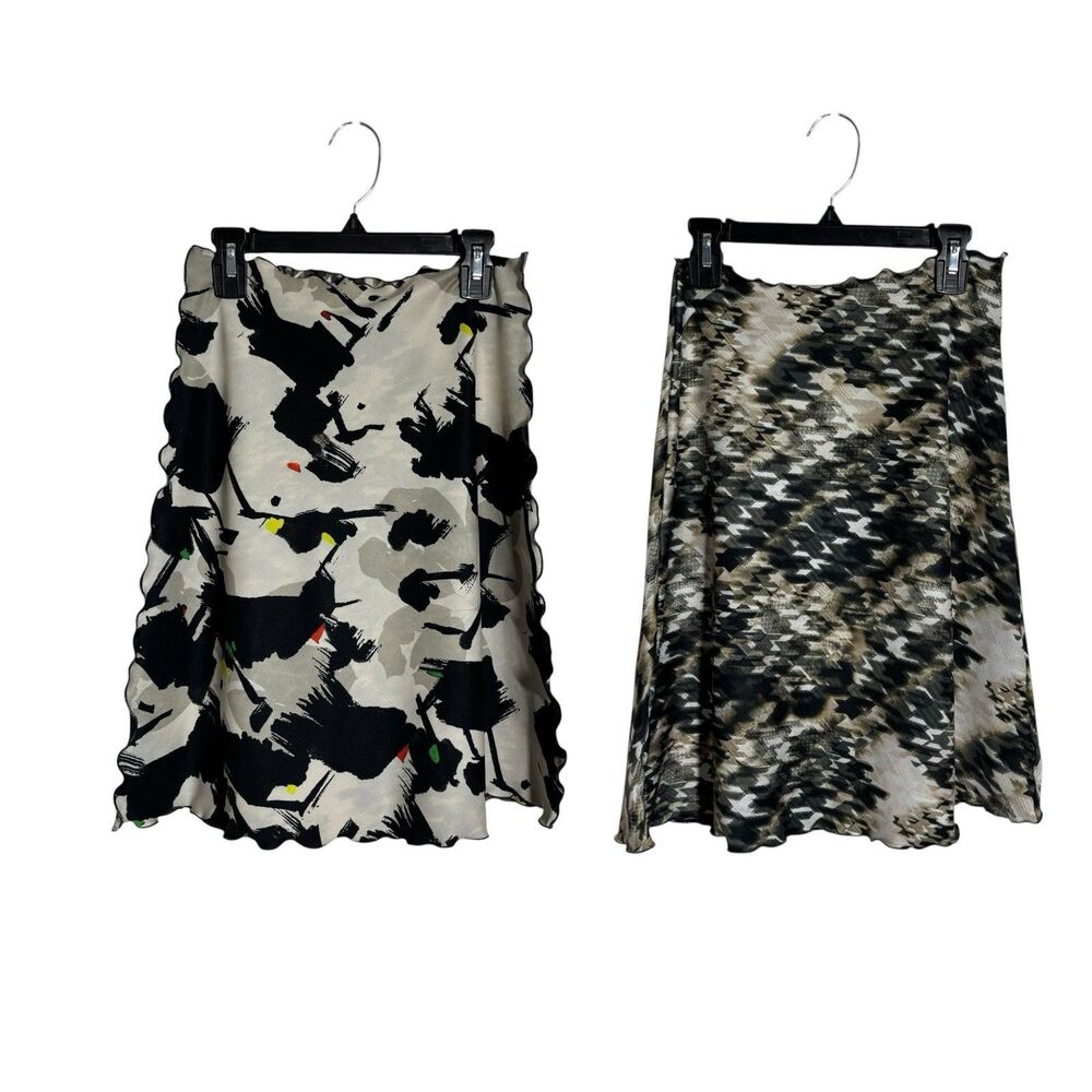 Reversible Abstract Geometric Design Lettuce Edge Midi Skirt Fits S Boho Indie